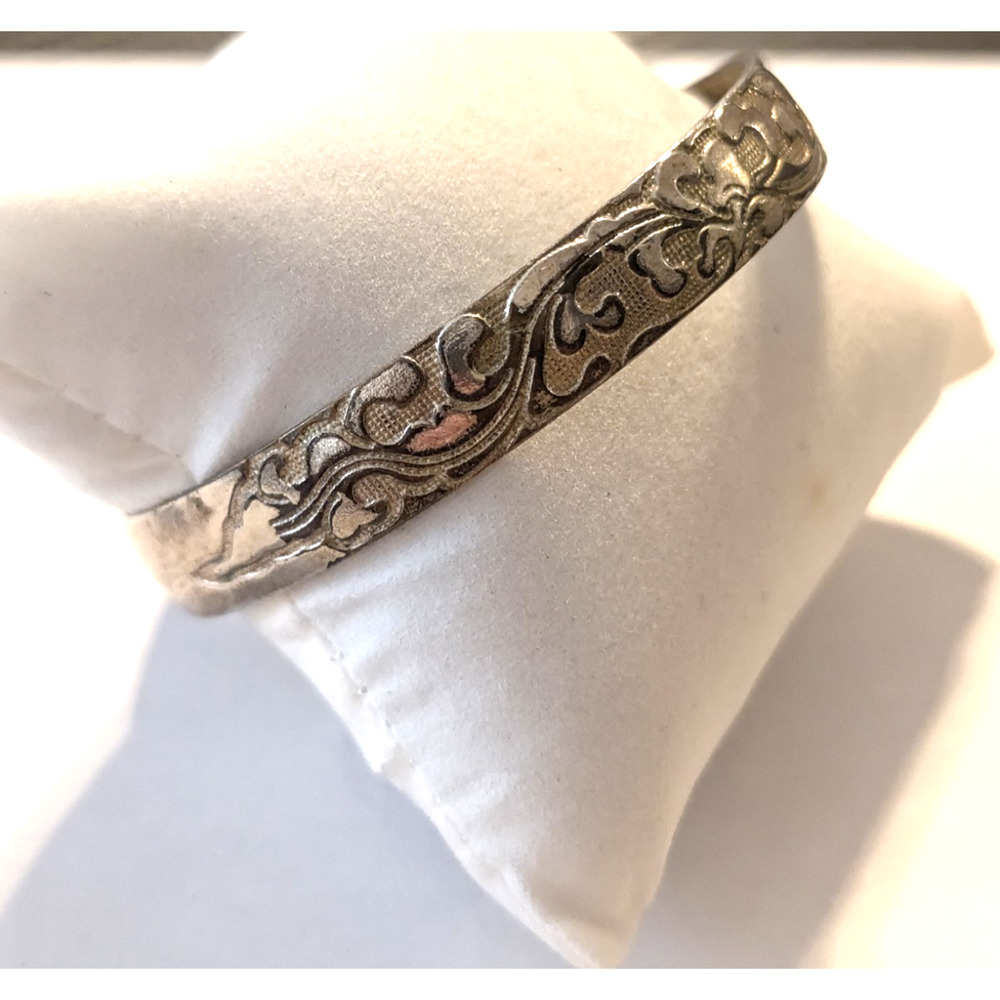 Vintage Etched Textured Vine Silver Tone Cuff Bracelet B-TN5‎